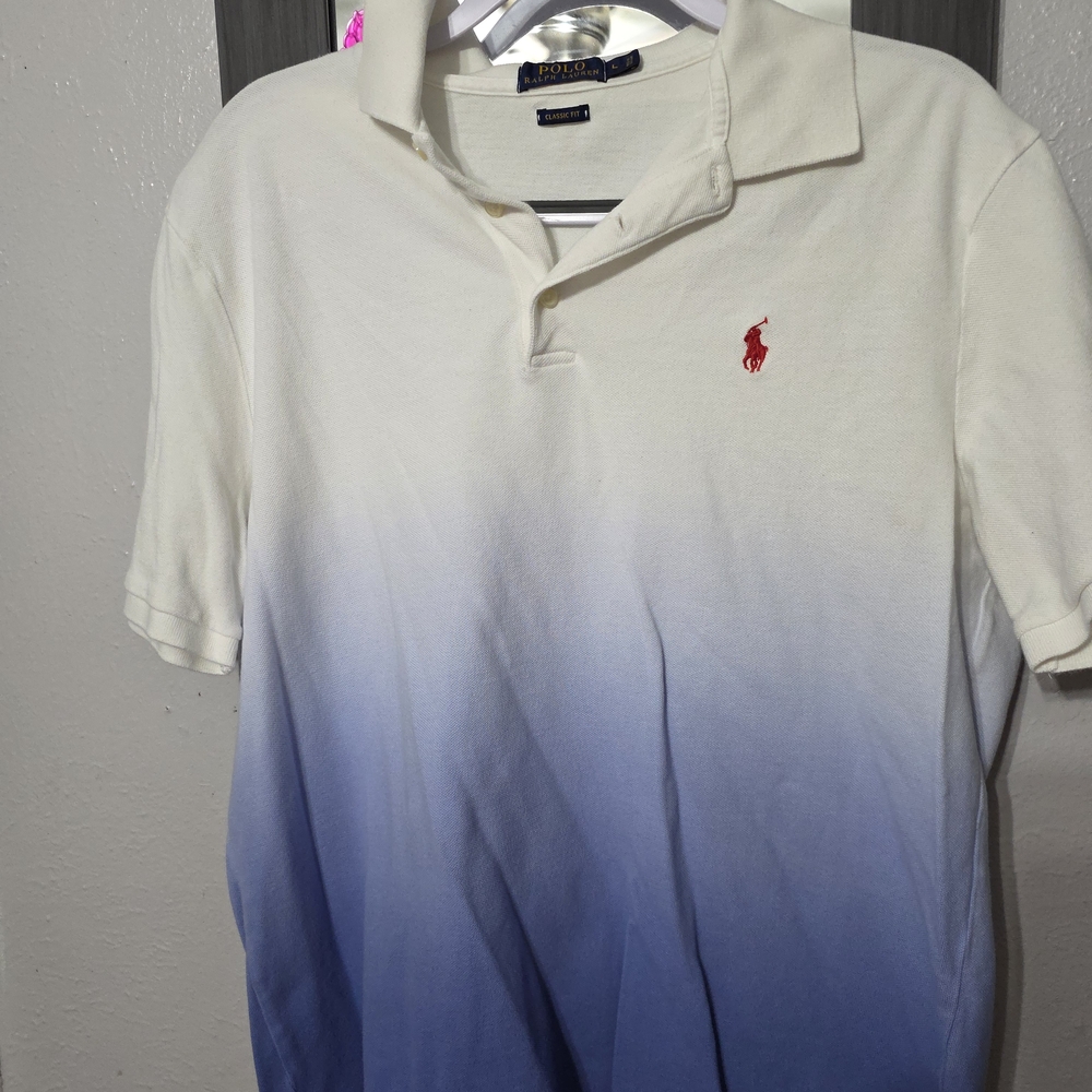 Ralph Lauren Men's White and Blue Ombre Polo Shirt